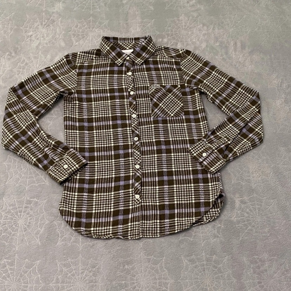 Columbia Flannel Shirt Womens XS Brown Purple Plaid Long Sleeve Button Down Top